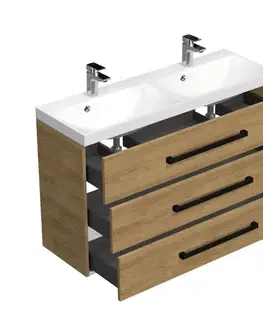 Kúpeľňový nábytok Kúpeľňová skrinka s čiernou úchytkou a umývadlom SAT Cube Way 120x76,5x40 cm dub Hickory mat CUBE2C1203DH CUBE2C1203DH
