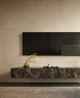 Televízne stolíky DELIFE TV stolík Cuor 200 cm keramika emperador extra leštený tmavohnedá 1 výklopné dvierka 1 zásuvka závesné