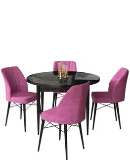Jedálenské sety Dining Table & Chairs Set (5 Pieces) Rox - Black Marble, Purple