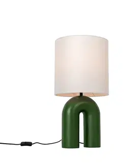 Stolné lampy Dizajnová stolná lampa zelená s bielym ľanovým tienidlom - Lotti