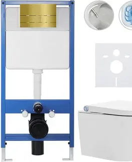 Záchody CERANO - Kompletní WC set Profi/Cronus Standard - bílá lesklá - WC tlačítko Line/Zlatá - předstěnová instalace - 59,3x38,4  CER-296357