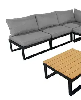 Záhradný nábytok LISABON záhradná rohová modulová sedacia súprava, popol/teak