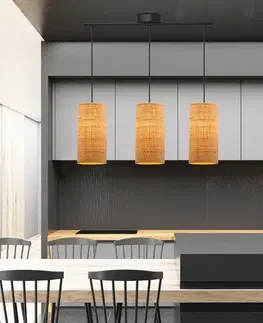 Stropná svetla Závesná lampa Fleri čierna 3x60 e27 tienidlo 12x25 béžový ratan