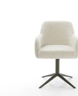 Jedálenské stoličky DELIFE Jedálenská stolička Greg-Flex barančekový potah béžová krížová podstava titánová farba 360° otočný hojdacia funkcia vrecková pružina
