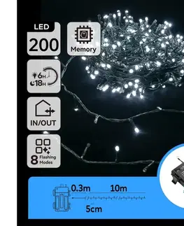 LED osvetlenie  B.V.  - LED Vonkajšia vianočná reťaz 200xLED/8 funkcií 10,3m IP44 studená biela B10303K2N