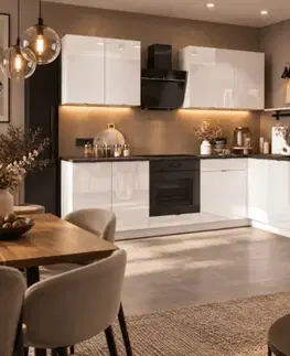Kompletné kuchynské zostavy Artstolk Rohová kuchynská linka ALICE C | 200-260 cm biela/biely lesk Prevedenie: bez pracovnej dosky