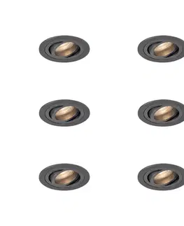 Zapustené svietidlá Sada 6 moderných zapustených bodových svetiel Gunmetal GU10 50 mm okrúhle, naklápacie - Rondoo