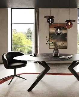 Jedálenské stoly DELIFE Jedálenský stôl Edge oválny 220x120 keramika Laminam® Nero Greco antracitová Zenthara hranatý kov čierna