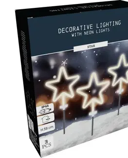 Vianočné dekorácie Vianočné LED vonkajšie osvetlenie Neónová hviezda, súprava 3 ks, v. 58 cm