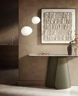 Konzolové stolíky DELIFE Konzolový stolík Edge zaoblený tvar 140×40 cm keramika onyx perla Livos kov titánová farba