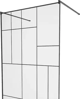 Sprchové dvere MEXEN/S - KIOTO samostatne stojaca sprchová zástena 110 x 200, transparent/čierna vzor 8 mm, čierna 800-110-002-70-78