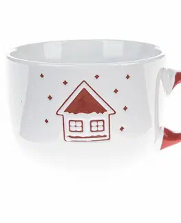 Hrnčeky a šálky Vianočný keramický hrnček Snowy cottage biela, 500 ml