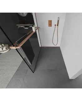 Sprchové dvere MEXEN/S - Kioto+ Sprchová zástena s poličkou WALK-IN 80 x 200, čierna vzor, meď kartáčovaná 800-080-121-65-70