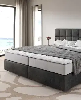 Postele Boxspring DELIFE Boxspring posteľ Dream-Fine mikrovlákno antracitová vintage 200×200 cm s vreckovou pružinovou matracou a topperom Visco