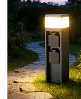 Záhradné lampy BRILAGI -Vonkajšie svietidlo s 2 zásuvkami SCHUKO PILLAR 1xG9/11W/230V IP44 antracitové BRI811