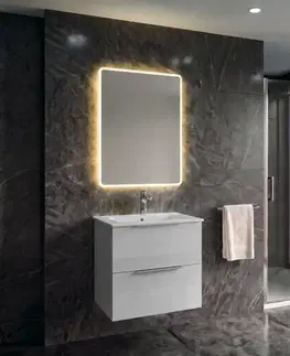 Kúpeľňový nábytok SAPHO - CIRASA kúpeľňová skrinka 50cm CIRASA s úzkym umývadlom a LED zrkadlom, 2 zásuvky, biely lesk KSET-110