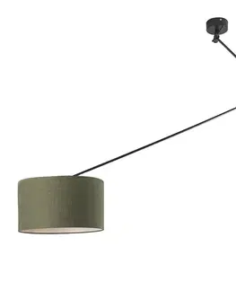 Závesné svietidlá Závesné svietidlo čierne s tienidlom 35 cm zelené nastaviteľné - Blitz