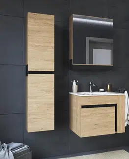 Kúpeľňový nábytok KONDELA Mouro 60 kúpeľňová skrinka pod umývadlo dub zlatý / čierna