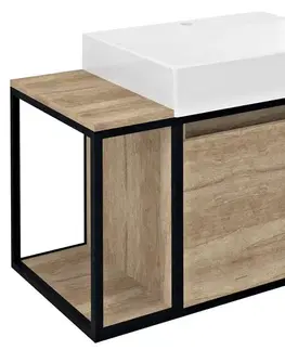 Kúpeľňový nábytok SAPHO - SKARA umývadlová skrinka 80x49,5x46,5cm, čierna matná/dub Alabama CG003-2222