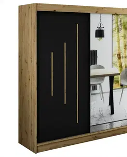 Šatníkové skrine Skriňa Halifax Y2 200 Dub Artisan/čierna/Zrkadlo