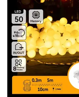 LED osvetlenie  B.V.  - LED Vonkajšia vianočná reťaz 50xLED/3xAA/8 funkcií 5,3 m IP44 teplá biela B10303K4G
