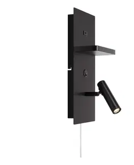 Svietidlá Markslöjd 109018 - LED nástenné svietidlo s poličkou a USB portom CARICA 4W/230V čierne 109018