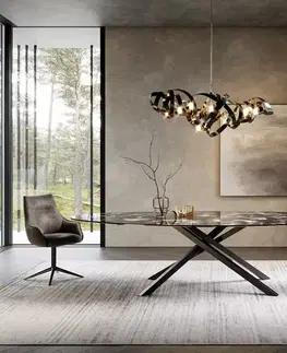 Jedálenské stoly DELIFE Jedálenský stôl Edge oválny 280x130 cm keramika Iris FMG Agatablack krížová podstava hranatá čierna