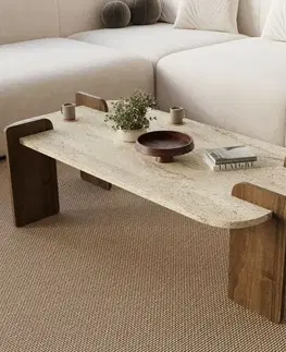 Konferenčné stolíky Konferenčný stolík Asha Grand – Travertine, Walnut