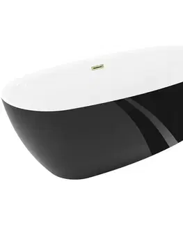 Vane MEXEN/S - Luvo Slim voľne stojaca vaňa 170 x 75, biela/čierna, sifón a prepad zlatá 52801707575-50