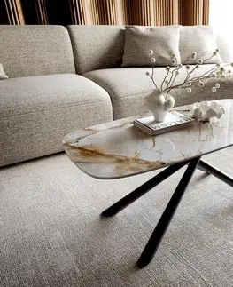 Konferenčné stolíky DELIFE Konferenčný stolík Edge zaoblený 100×50 cm keramika Patagonia leštená Sarity kov čierna