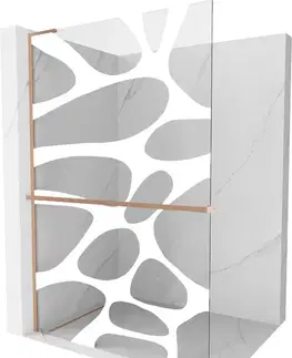 Sprchové dvere MEXEN/S - Kioto+ L Sprchová zástena WALK-IN s poličkou a držiakom uterákov 80 x 200, biely vzor, meď kartáčovaná 800-080-123-65-97