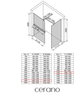 Držadlá k vani CERANO - Sprchová zástěna Walk-in Onyx T L/P - 10 mm - hranatá vzpěra + polička/držák na ručníky - černá matná, grafitové sklo - 150x110x200  CER-8050BD9436