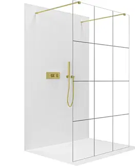 Sprchové dvere CERANO - Sprchová zástena Walk-in Onyx Duo Ľ/P - 8 mm - hranatá vzpera - zlatá, industriálne sklo - 120x200 CER-8050BD1840