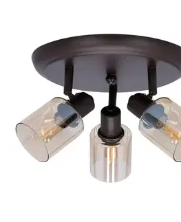Stropná svetla HNEDÁ STROPNÁ LAMPA AGRA 3X40W E14 JANTÁROVÉ TIENIDLO