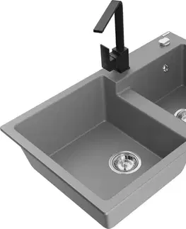 Kuchynské drezy MEXEN/S MEXEN/S - Tomas granitový drez 2-bowl vrátane batérie Rita, šedá 6516-71-670300-70