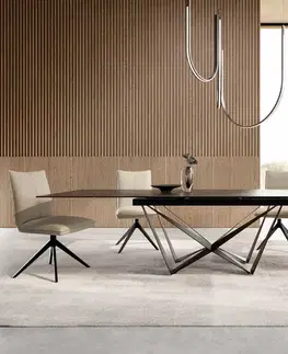 Jedálenské stoly DELIFE Jedálenský stôl Edge 200-300x100 keramika Laminam®Noir Desir hnedá pavúk plochá oceľ čierna rozkladací