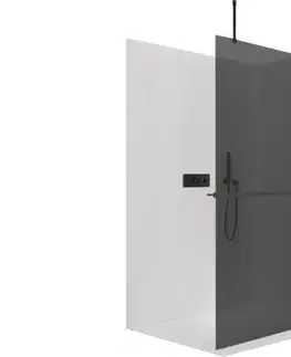 Držadlá k vani CERANO - Sprchová zástěna Walk-in Onyx Top Round L/P - 10 mm - kulatá vzpěra + polička/držák na ručníky - černá matná, grafitové sklo - 110x200  CER-8050BD710962