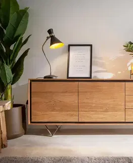 Komody DELIFE Komoda Stonegrace 175 cm akácia prírodná 2 dvierka 3 zásuvky kamenná dyha podstava v tvare V