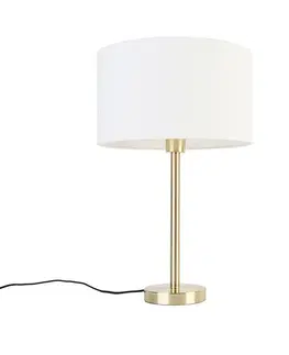 Stolné lampy Klasická stolná lampa mosadz s bielym tienidlom 35 cm - Simplo