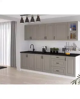 Sivý kuchynský nábytok Kuchynská linka Stilo claygrey/biela 260 bez dosku