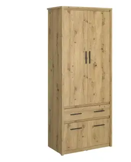 Šatníkové skrine KONDELA Airon 4D1S/40 štvordverová šatníková skriňa so zásuvkou dub artisan