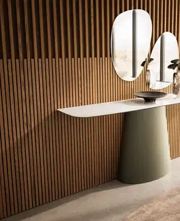 Konzolové stolíky DELIFE Konzolový stolík Edge zaoblený tvar 180×40 cm keramika onyx šampanské Conos kov titánová farba