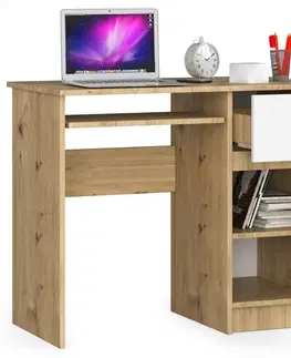 Písacie stoly Dizajnový písací stôl PIXEL90P, dub Artisan / biela