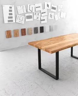 Jedálenské stoly DELIFE Jedálenský stôl Edge 180x90 XL akácia prírodná tenká podstava čierna Live-Edge