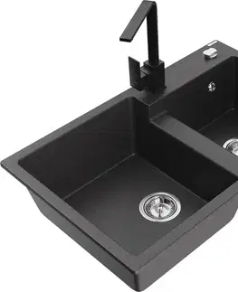 Kuchynské drezy MEXEN/S MEXEN/S - Tomas granitový drez 2-bowl vrátane batérie Rita, čierna kropenatá 6516-76-670300-70
