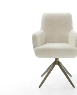 Jedálenské stoličky DELIFE Jedálenská stolička Heira-Flex s opierkami plyšový manšester krémovo biela krížová podstava široká titánová farba 360° otočný hojdacia funkcia vrecková pružina