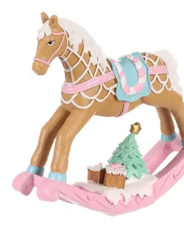 Vianočné dekorácie Vianočná dekorácia Hojdací koník, ružová, polyresin, 17 cm