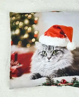 Dekoračné vankúše Vianočný vankúš antialergický Mačka 45x45cm TiaHome