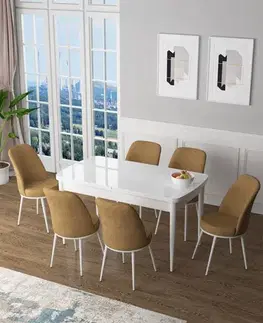 Jedálenské sety Extendable Dining Table & Chairs Set (7 Pieces) Zen - White, Cappuccino