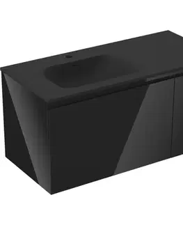 Kúpeľňový nábytok MEXEN/S - Orio kúpeľňová skrinka 100 cm s umývadlom Vela ľavá, 1S, 1D, čierna lesk/čierna mat 91A13-10047-3-BBFF70-W23L71